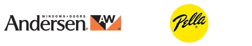 wood-clad-prov Andersen and Pella logos for window and door brands on a white background.